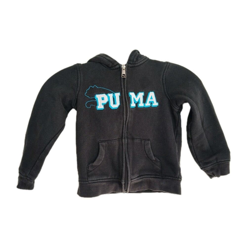 Puma Full-Zip Hoodie Girls Size 5 Gray with Blue Accents Pockets‎